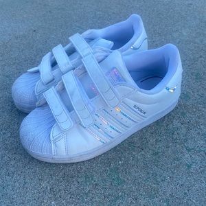 Kids White Adidas Superstar Velcro Size 1